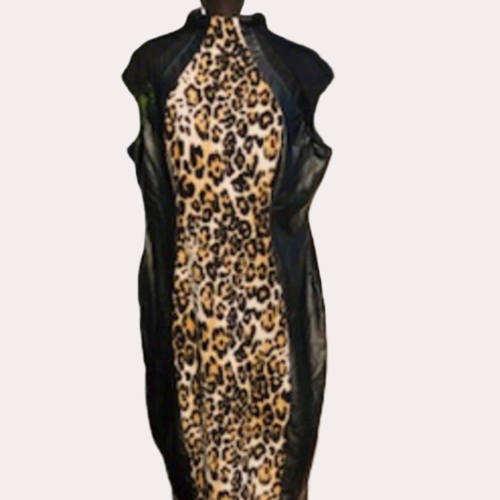 Cameo Leopard and Faux Leather Bodycon Dress